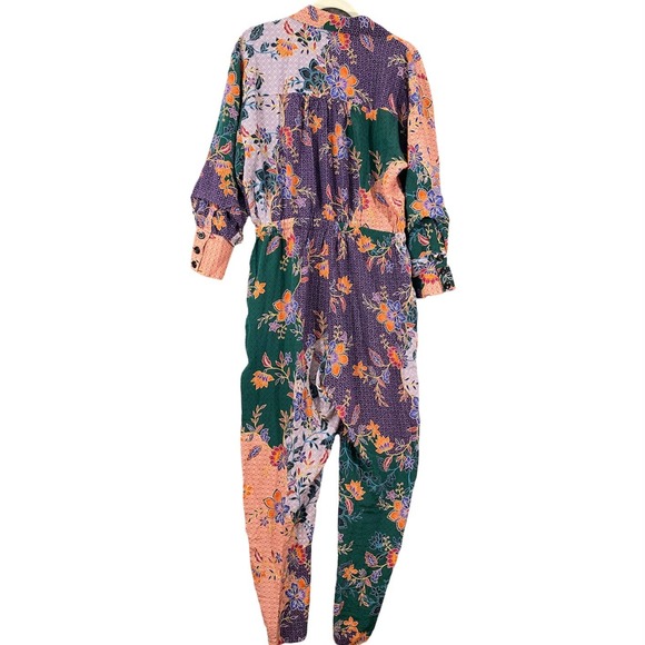 Johnny Was Jumpsuit Small Silk 1001 Nights Floral Boho Long Sleeve Straight Leg - Picture 3 of 11